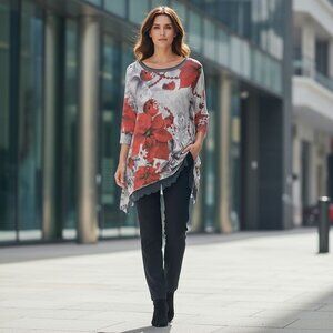 One World Tunic Holiday Pointsettia Office Party Layered Medium